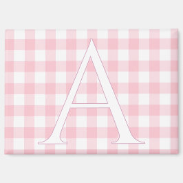 Persoonlijke babyroze geruite monogram magneet