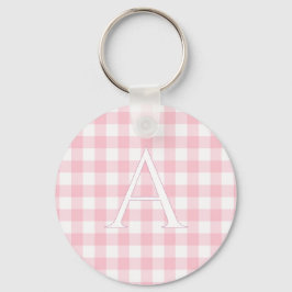 Persoonlijke babyroze gingham monogram sleutelhanger