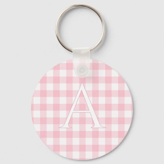 Persoonlijke babyroze gingham monogram sleutelhanger (Voorkant)