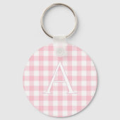 Persoonlijke babyroze gingham monogram sleutelhanger (Achterkant)
