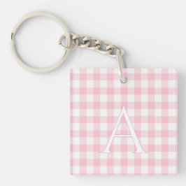 Persoonlijke babyroze gingham monogram sleutelhanger