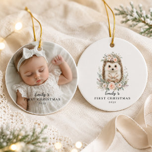 Persoonlijke Baby's Eerste Kerst Foto Egel Keramisch Ornament