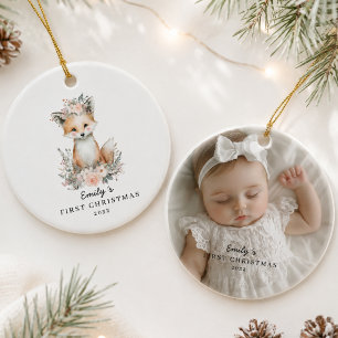 Persoonlijke Baby's Eerste Kerst Foto Vos  Keramisch Ornament
