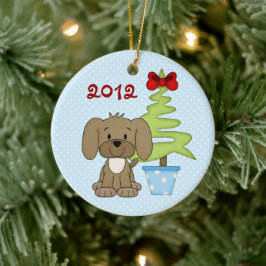 Persoonlijke baby's eerste kerstcadeauhond keramisch ornament