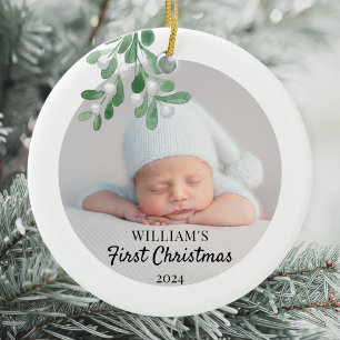 Persoonlijke baby's eerste kerstfoto Foto Keramisch Ornament