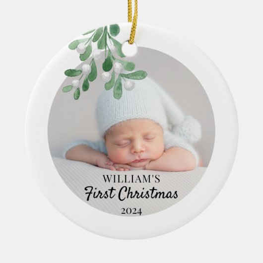 Persoonlijke baby's eerste kerstfoto Foto Keramisch Ornament (Voorkant)