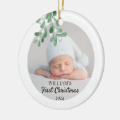 Persoonlijke baby's eerste kerstfoto Foto Keramisch Ornament (Links)