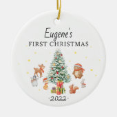 Persoonlijke baby's eerste kerstkonijn Deco Keramisch Ornament (Voorkant)