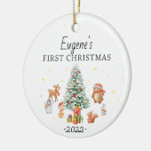 Persoonlijke baby's eerste kerstkonijn Deco Keramisch Ornament (Links)