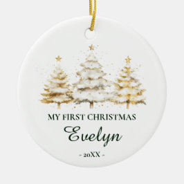 Persoonlijke Baby's Eerste Kerstmis, Wit Keramisch Ornament