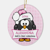 Persoonlijke baby's eerste kerstpinguïn keramisch ornament (Links)