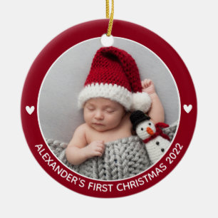 Persoonlijke baby's voor eerste kerstfoto keramisch ornament