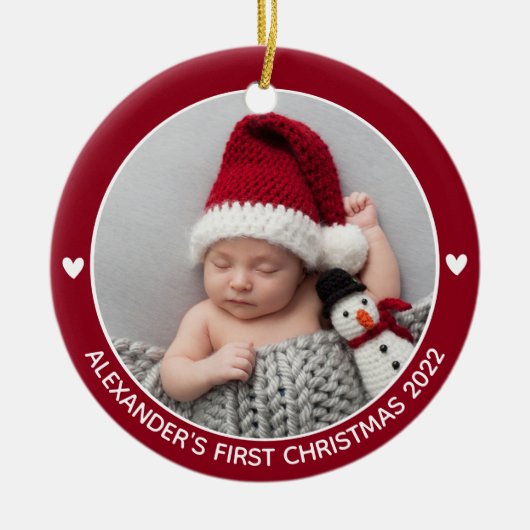 Persoonlijke baby's voor eerste kerstfoto keramisch ornament (Voorkant)