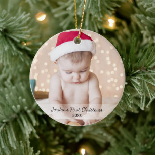 Persoonlijke baby's voor eerste kerstfoto keramisch ornament