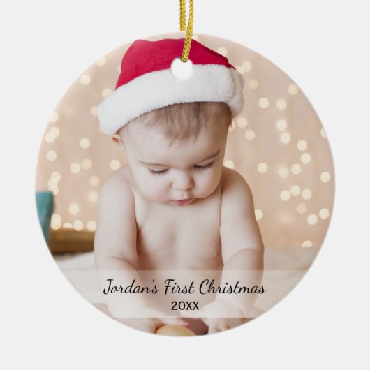 Persoonlijke baby's voor eerste kerstfoto keramisch ornament (Voorkant)