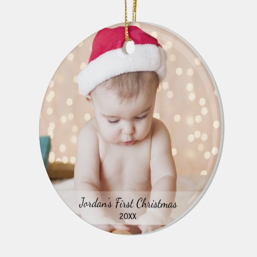 Persoonlijke baby's voor eerste kerstfoto keramisch ornament (Links)
