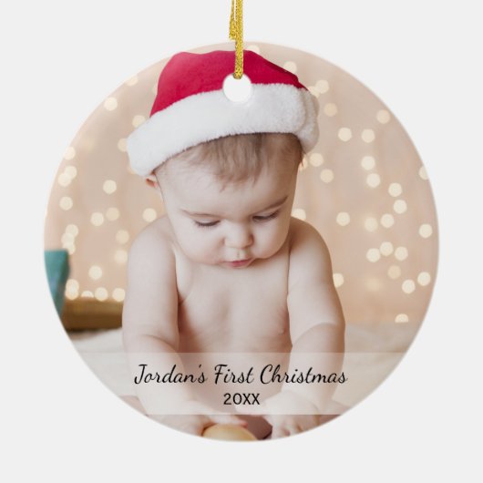 Persoonlijke baby's voor eerste kerstfoto keramisch ornament (Achterkant)
