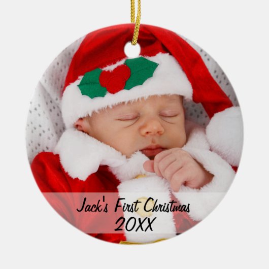 Persoonlijke baby's voor eerste kerstfoto keramisch ornament (Voorkant)