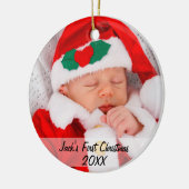 Persoonlijke baby's voor eerste kerstfoto keramisch ornament (Links)