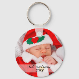 Persoonlijke baby's voor eerste kerstfoto sleutelhanger