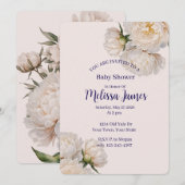 Persoonlijke babyshower uitnodiging pioenrozen (Voorkant / Achterkant)