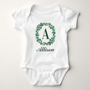 Persoonlijke babysnaam met eucalyptus waterverf romper