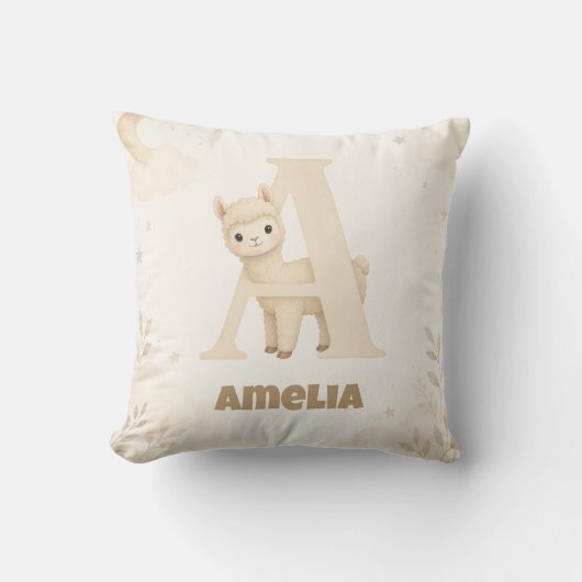 Persoonlijke babyspeennaam Alpaca Letter A Kussen (Voorkant)