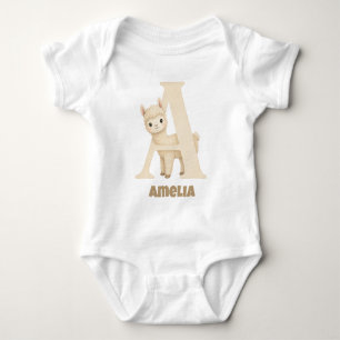Persoonlijke babyspeennaam Alpaca Letter A Romper