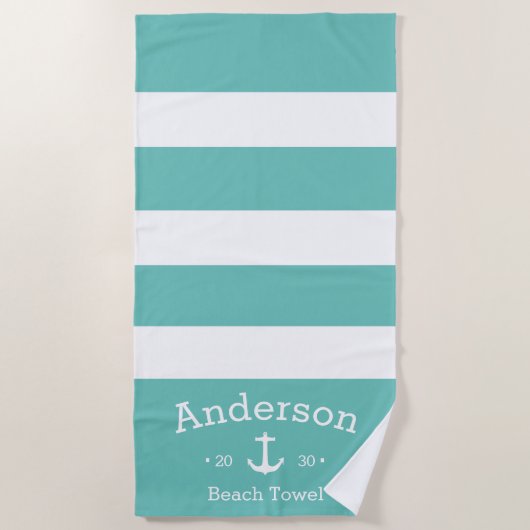 Persoonlijke badhanddoek - Licht Teal maritiem (Voorkant)