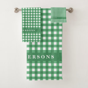 Persoonlijke badkamer met groene Gingham familiena Bad Handdoek