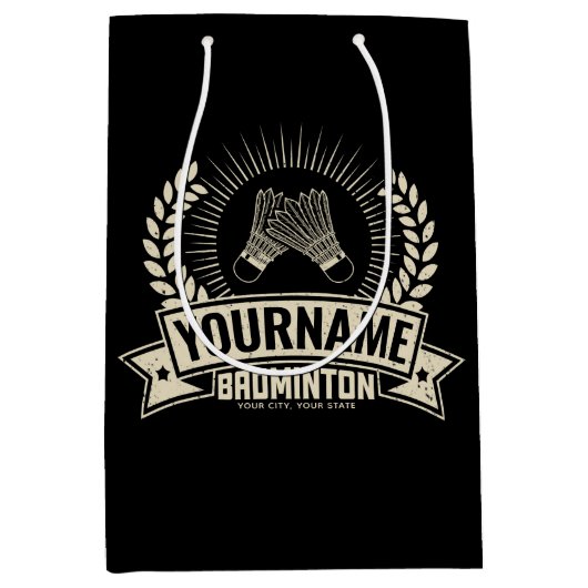 Persoonlijke badminton speler naam racket sporten medium cadeauzakje (Voorkant)