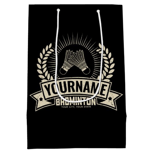 Persoonlijke badminton speler naam racket sporten medium cadeauzakje (Achterkant)