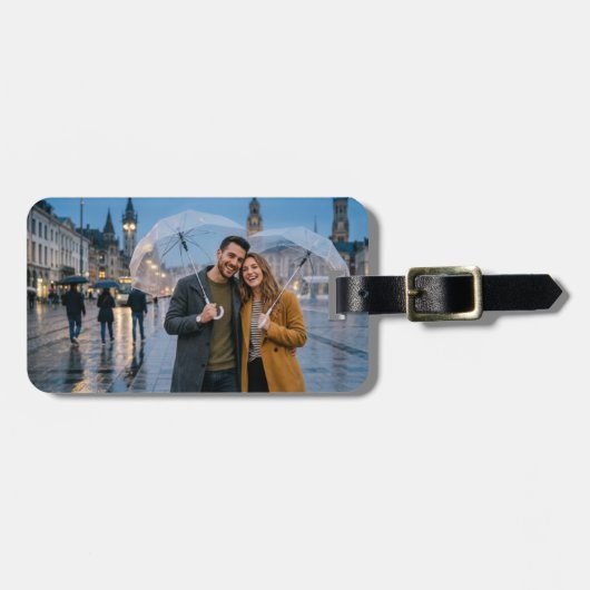 Persoonlijke bagagelabel met foto collage en eigen (Voorkant horizontaal)