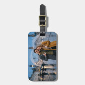 Persoonlijke bagagelabel met foto collage en eigen (Voorkant verticaal)
