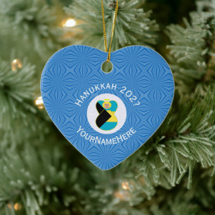 Persoonlijke Bahamaanse Engel Hanukkah Blond Vlag Keramisch Ornament