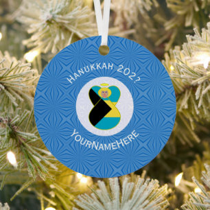 Persoonlijke Bahamaanse Engel Hanukkah Blond Vlag Metalen Ornament