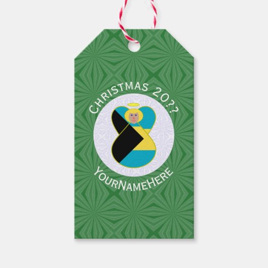 Persoonlijke Bahamaanse engel kerst vlag Cadeaulabel (Voorkant)