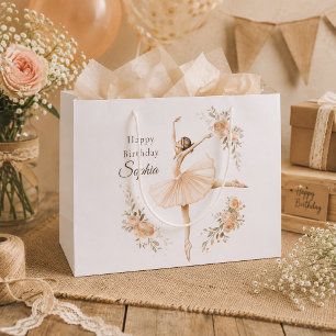 Persoonlijke Ballerina Verjaardag Blush Bloemen Groot Cadeauzakje