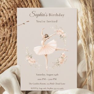 Persoonlijke Ballerina Verjaardag Blush Bloemen  Kaart
