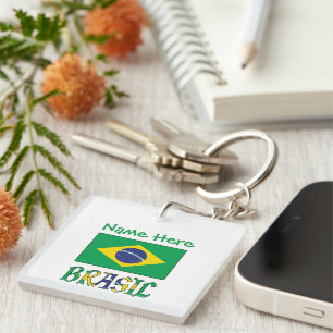 Persoonlijke Bandiera Brasil Vierkante Acrylplaat Sleutelhanger