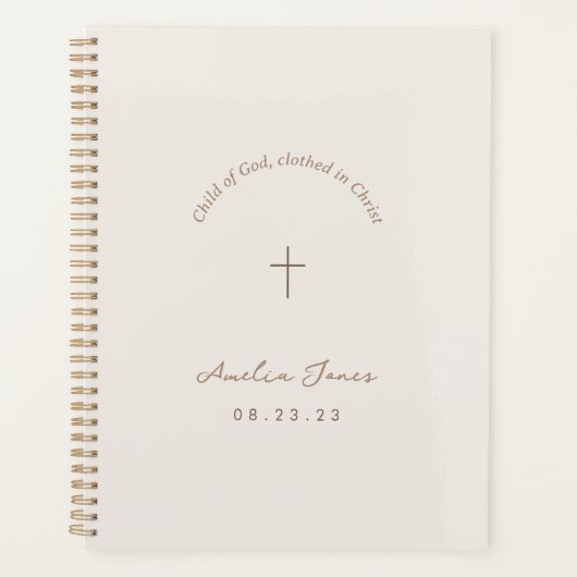 Persoonlijke baptisme-cadeaubon voor kruisbeige pl planner (Voorkant)