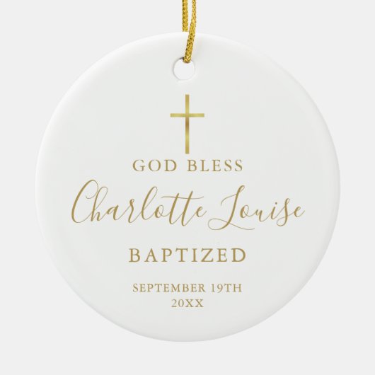 Persoonlijke Baptisme Foto Gold Signature Girl Boy Keramisch Ornament (Voorkant)