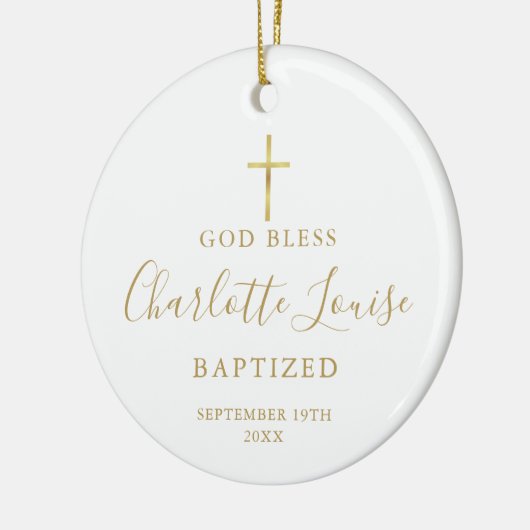 Persoonlijke Baptisme Foto Gold Signature Girl Boy Keramisch Ornament (Links)