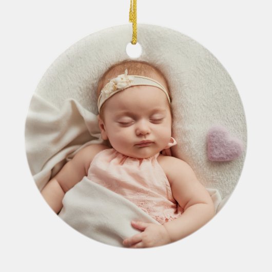 Persoonlijke Baptisme Foto Gold Signature Girl Boy Keramisch Ornament (Achterkant)