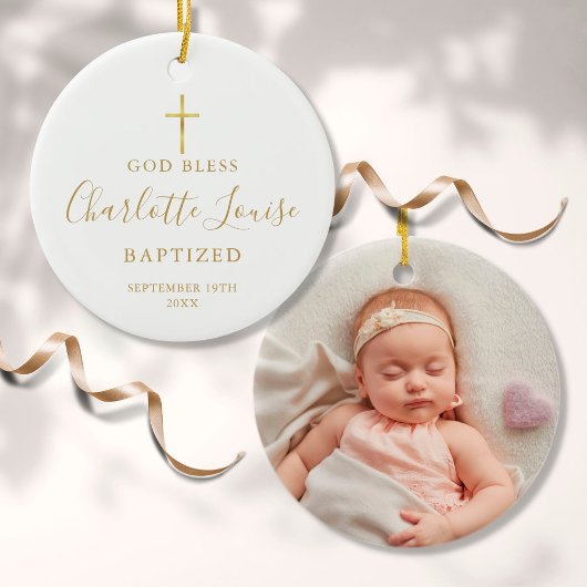 Persoonlijke Baptisme Foto Gold Signature Girl Boy Keramisch Ornament