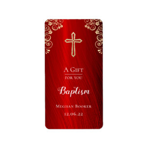 Persoonlijke Baptisme Red Gold Hand Sanitizer Etiket