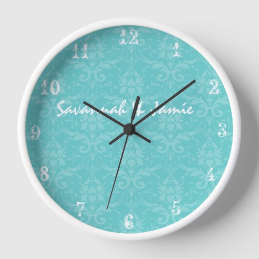 Persoonlijke Baroque Aqua Damask Clock (Voorkant)
