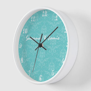Persoonlijke Baroque Aqua Damask Clock