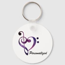 Persoonlijke bas en treble Clef Heart Keychain