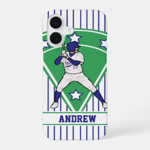 Persoonlijke Baseball Batter Star Blauw iPhone 16 Hoesje